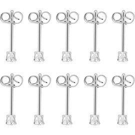 LTZB 5mm Small Womens Stainless Steel Round Clear Cubic Zirconia Stud Earrings (5 Pairs), Aluminium