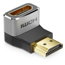 deleyCON HDMI Adapter Coupling Connector 90° Angle 8K @ 60Hz / 4K @ 120Hz UHD 7680x4320 Aluminium HDMI 2.1 ARC HDR10+ Dolby Vision VRR ALLM 48Gbps 90° Angled Grey Black