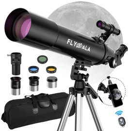FlyGala Telescope for Kids and Adults,80mm Aperture 600mm Focal Length Beginners Astronomical Telescope for Adults high Powered (30X-750X),Refractor Astronomy telescopes Kids 6-8 8-12 Over 5 Year Old