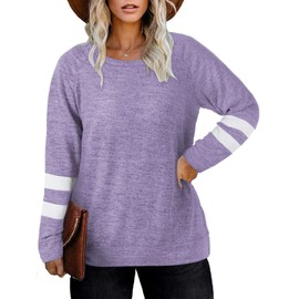 DOLNINE Plus Size Long Sleeve Tops for Women Winter Crewneck Sweatshirt Light Purple-26W