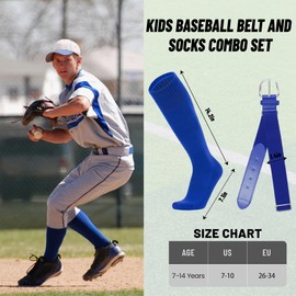 ZXOLDZX Kids Youth Baseball/Softball Socks and Belt Combo Set for Boys Girls (US, Alpha, One Size, Regular, Blue)