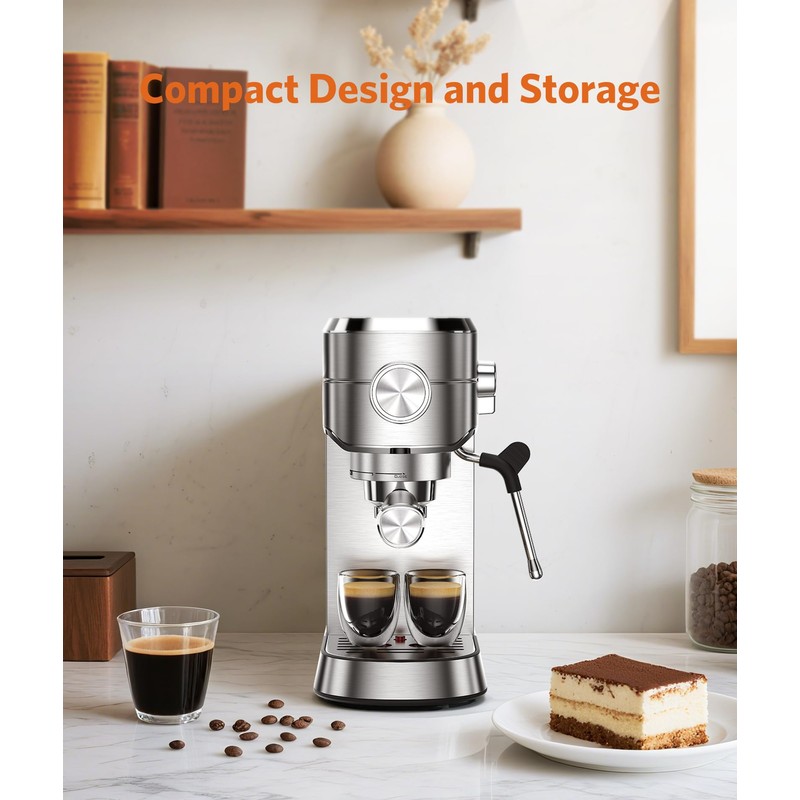 Espresso Machine 20 Bar,Compact Espresso Machine with Milk Frother,Stainless Steel