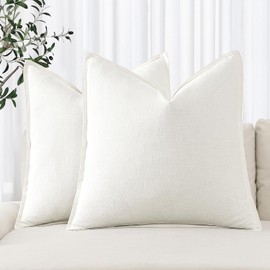 MIULEE Decorative Linen Euro Sham Pillow Covers 28x28 Inch Cream White Boho Farmhouse​Neutral Couch Throw Pillows for Bed Pack of 2 Accent Modern Pillowcase Sofa Livingroom Home Decor