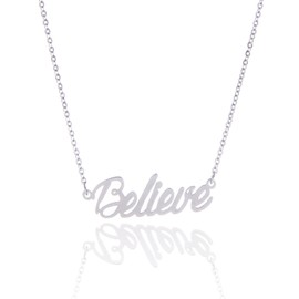AOLO Tiny Believe Monogram Script Necklace Silver