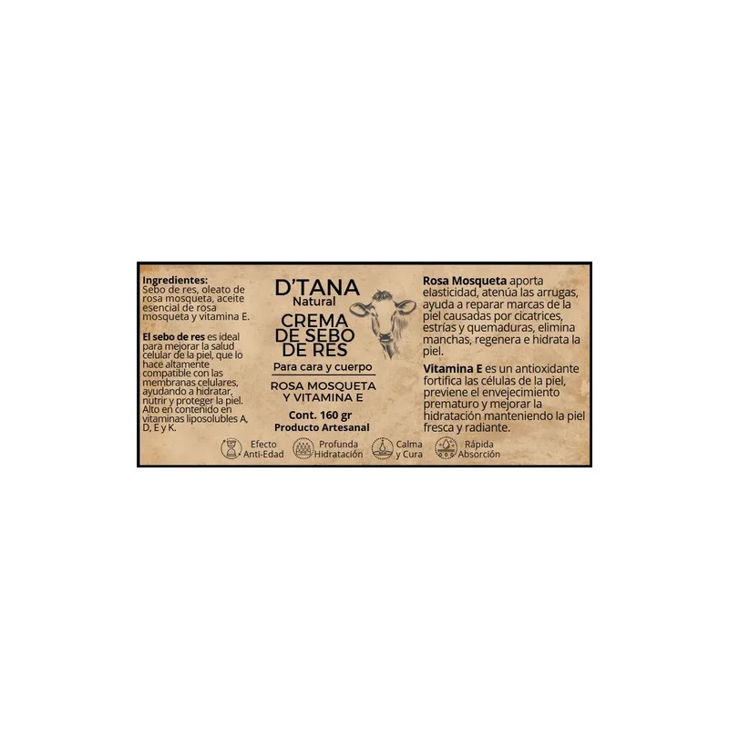 Crema Sebo De Res - Rosa Mosqueta Y Vitamina E