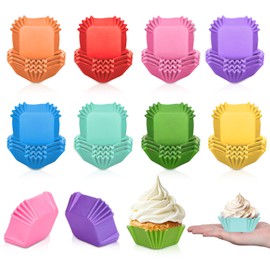 FYSUIMU FYSUIMU 400Pcs Colorful Square Cupcake Liners Rainbow Color Baking Cups Square Muffin Cupcake Wrappers for Party Supplies