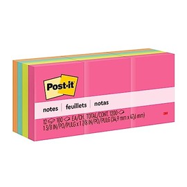 3M Post-it notas adhesivas color capetown de 1 3/8 x 1 7/8 in con 12 blocks, 100 hojas c/u