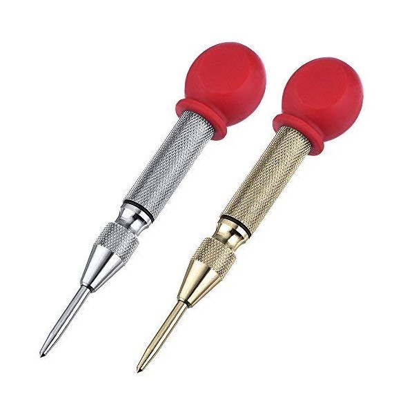 AFUNTA 2 PCS High Speed Center Punch, Center Hole Punch Marker Scriber for Wood, Metal, Plastic, Car Window Puncher Breaker Tool with Cushion Cap and Adjustable Impact - Gold, Silver