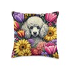 Poodle Hiding in Spring Flowers Throw Pillow