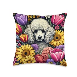 Poodle Hiding in Spring Flowers Throw Pillow