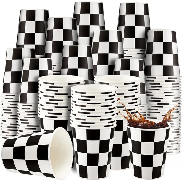 100 Pieces Checkered Cups 9 oz Checkered Paper Flag Race