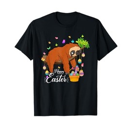 Happy Easter Day Cute Sloth Holding Easter Egg Basket Kids T-Shirt