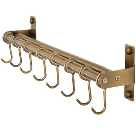 Dseap Pot Rack - Pots and Pans Hanging Rack Rail with 8 Hooks, Double Bars, Pot Hangers for Kitchen, Wall Mounted, Bronze