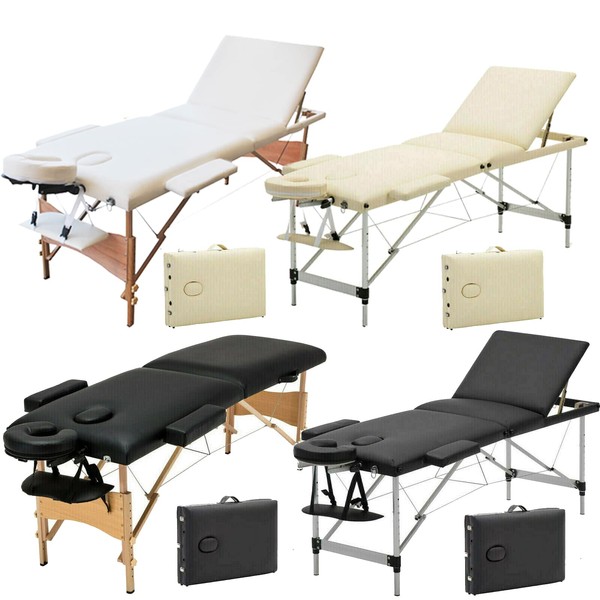Folding Massage Table, Height Adjustable, Stable Massage Bed, 3 Zones, Massage Table, Wooden Cosmetic Lounger, Portable Treatment Lounger with Carry Bag, 230 kg Load Capacity, Easy Installation, Black