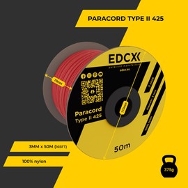 EdcX 3 mm Nylon Paracord 425 (15, 30, 50 and 100m) – 3 mm Type II, 100% Nylon Rope, 3 Strand Rope, 3 mm Nylon Rope in Many Colors (Red, 50 m)