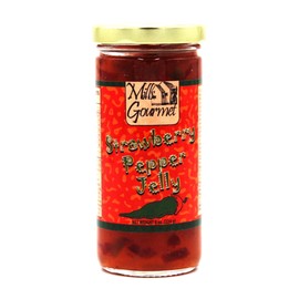 Mills Gourmet Strawberry Pepper Jelly - Bursting with Flavors of Mildly Spicy Jalapeno Peppers, Sweet Red Bell Peppers, and Delicious Strawberry - All Natural and Fresh Ingredients - 8 oz Jar (224 g)