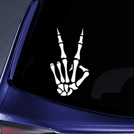 Peace Sign Skeleton Hand Sticker Decal Notebook Car Laptop 5.5" (White)