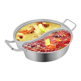 WUSILILU Double-flavor Hot Pot, 5L Stainless Steel Hot Pot with Divider and Clear Lid Divided Stockpot for Gas Hob Induction Hob Electric Ceramic Hob Electric Heater (12.6 * 3.5 inch)