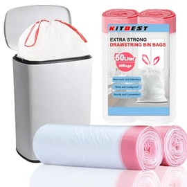 KITBEST 50 L Bin Liners with Drawstring (40 Bags), Strong Rubbish Bags, Rubbish Bags, Rubbish Bags, Bin Bags, Suitable for 40-60 Litre Home and Garden Waste Bins, Tear-Resistant and Waterproof (60 x 77 cm)