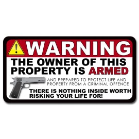 x4 / Four Pack Security Auto Warning 2nd Amendment Vinyl Decal Window Sticker 6"