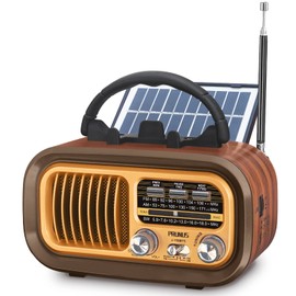 PRUNUS J-150 Portable Radio AM FM SW Bluetooth, Retro Radios Vintage Transistor with Best Sound, Solar/D Battery Operated/USB Rechargeable, TWS, Support TF Card/USB Playing