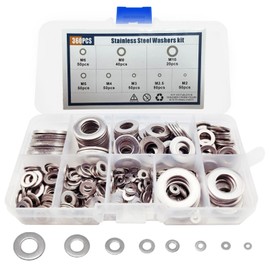 Ronoza Flat Washers 304 Stainless Steel, 360 Pieces Washers 8 Sizes, Locking Washers Assortment Set (M2 M2.5 M3 M4 M5 M6 M8 M10)