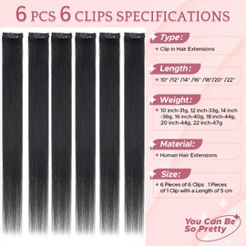 SEGOHAIR Clip in Hair Extensions Real Human Hair for Women, 10 Inch 31g 6pcs, Jet Black, Straight - Highlight, Add Volume and Length for Daily Wear, Parties, Weddings