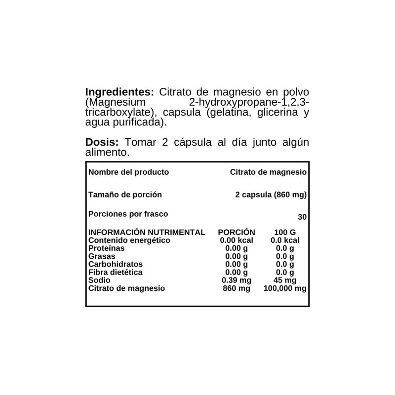 Citrato De Magnesio - 60 Cápsulas - Suplemento Alimenticio Sabor