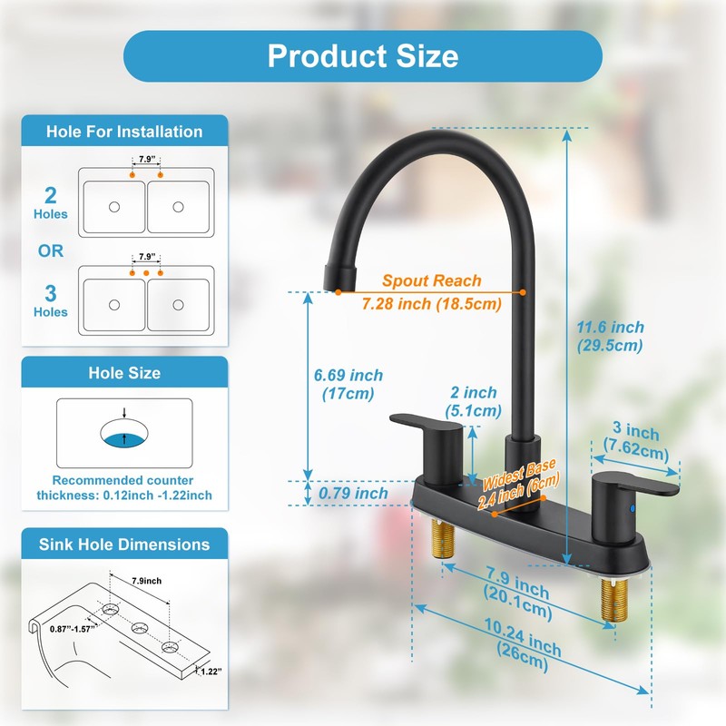 Cinwiny 8 Inch Centerset Kitchen Faucet for Sink 3 Hole