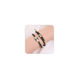 Hothink H Bracelets for Women,H Bangle and H Wire Rope Bracelet Set,Dainty Gold Bracelets Set for Christmas Mothers Day Gifts for Women (Gold-Black)