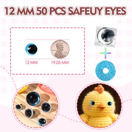 MUCUNNIA 100PCS 12mm Blue Safety Eyes for Crocheting with Washers Glitter Safety Eyes for Amigurumi 3D Moon Crochet Eyes Doll Eyes for Animals Teddy Bear Crochet Toy