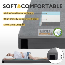 Kingfun 3 Inch CertiPUR-US Memory Foam Camping Mattress, Waterproof Roll up Sleeping Pad for Adults, Comfortable Thick Floor Sleeping Mats for Car Truck Tent with Removable Travel Bag, Cot