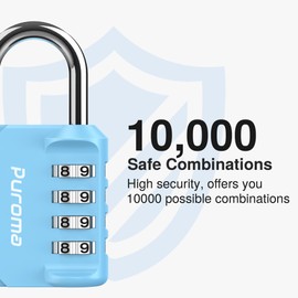 Puroma 2 Pack Combination Lock 4 Digit Locker Lock Outdoor Waterproof Padlock for School Gym Locker, Sports Locker, Fence, Toolbox, Gate, Case, Hasp Storage (Sky Blue)