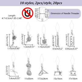 NBEADS 20 Pcs Sewing Tools Needles Threader, 304 Stainless Steel Wire Loop DIY Needle Threader Hand Sewing Tool Sewing Thread DIY Tools with Alloy Pendants and Box for Sewing Crafting