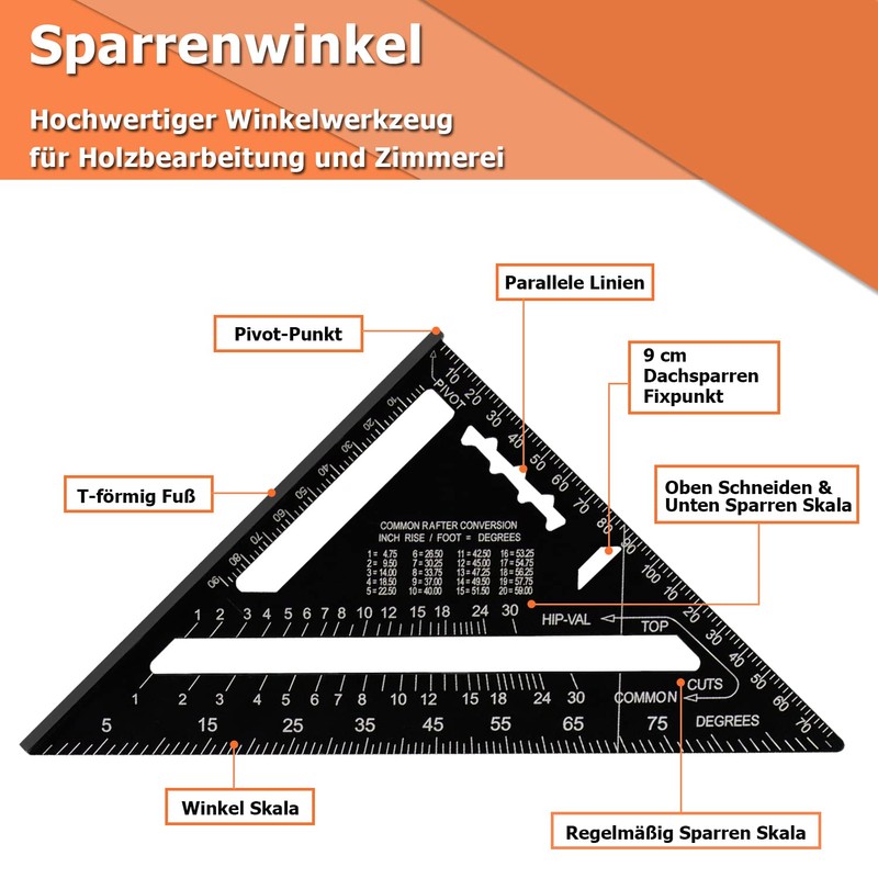 Adusa Carpenter's Square, Multifunctional Carpenter's Square 17 cm Metric, Try