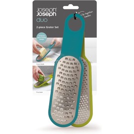Joseph Joseph Duo - Juego de rallador de cocina de 2 piezas, verduras, queso grueso y fino, zester cítrico, ópalo/verde