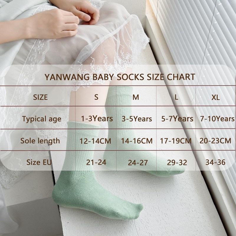 YANWANG 5 Pairs Toddler Kids Crew Socks Solid Colour Cotton