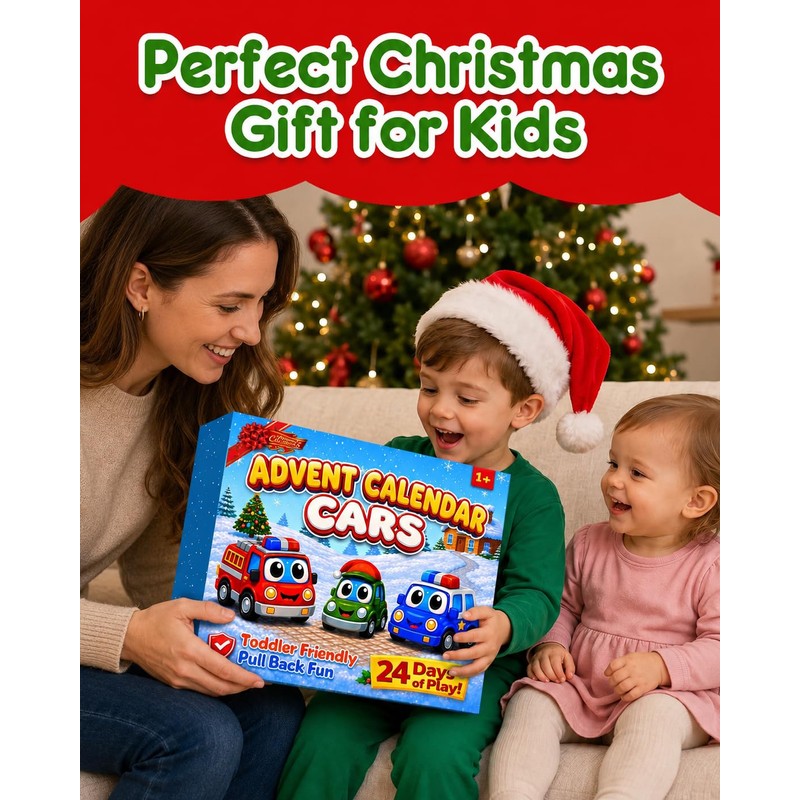 Car Advent Calendar 2026 for Toddlers, 24 Pull Back Vehicles