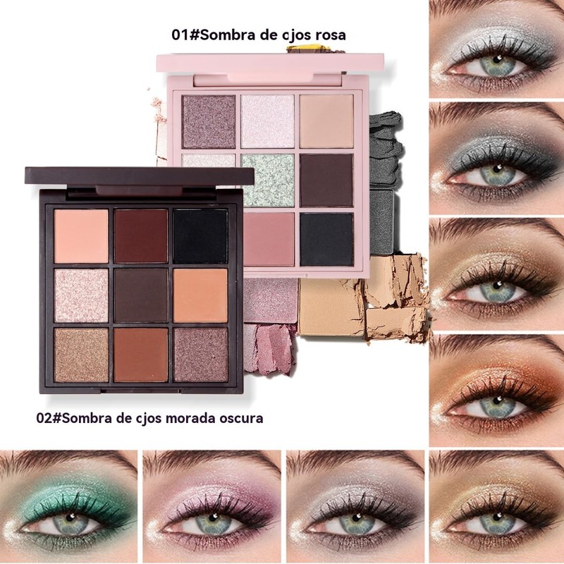 Paleta de Sombras de Ojos 9 Colores, Resistente al Agua