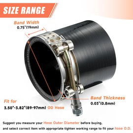 WYSIWYKA 2 Pack 3.25" T-Bolt Hose Clamps, 304 Stainless Steel Turbo Intake Clamp, Working Range 3.50"-3.82"(89-97mm) for 3.25" I.D. Hose with 5mm Wall Thickness.(Measure your hose O.D. before buying)