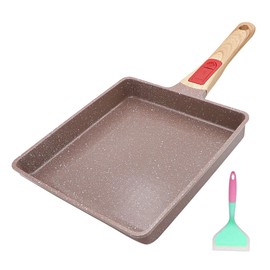 AIKENBBKK Ceramic Nonstick Tamagoyaki Pan, Large Japanese Omelette Pan Egg Pan with Detachable Handle, Oven& Dishwasher Safe, 9” x 8.2” (Brown)