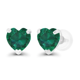 Genuine 925 Sterling Silver 6mm Heart Created Green Emerald May Birthstone Genuine Stud Earrings For Women