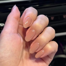 Thokono Press on Nails Short White Shiny Fake Nails Transparent Simple False Nails with Nail Glue, 24 Pieces Almond Shaped False Nails for Women and Girls