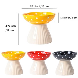 Whimsicalfox Raised Cat Bowl, Cute Mushroom Cat Water Bowl, Elevated Cat Food Bowl, Ceramic Cat Bowls for Food and Water, Raised Cat Food Dish, Wide Shallow Cat Food Dish, Whisker Fatigue (Yellow)