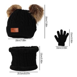 CHENKEE Children's Winter Hat Scarf Gloves Set of 3 Winter Beanie Hat Scarf Gloves Set Baby Hat Beanie Hat Girls Knitted Hat for Children 3-8 Years, black