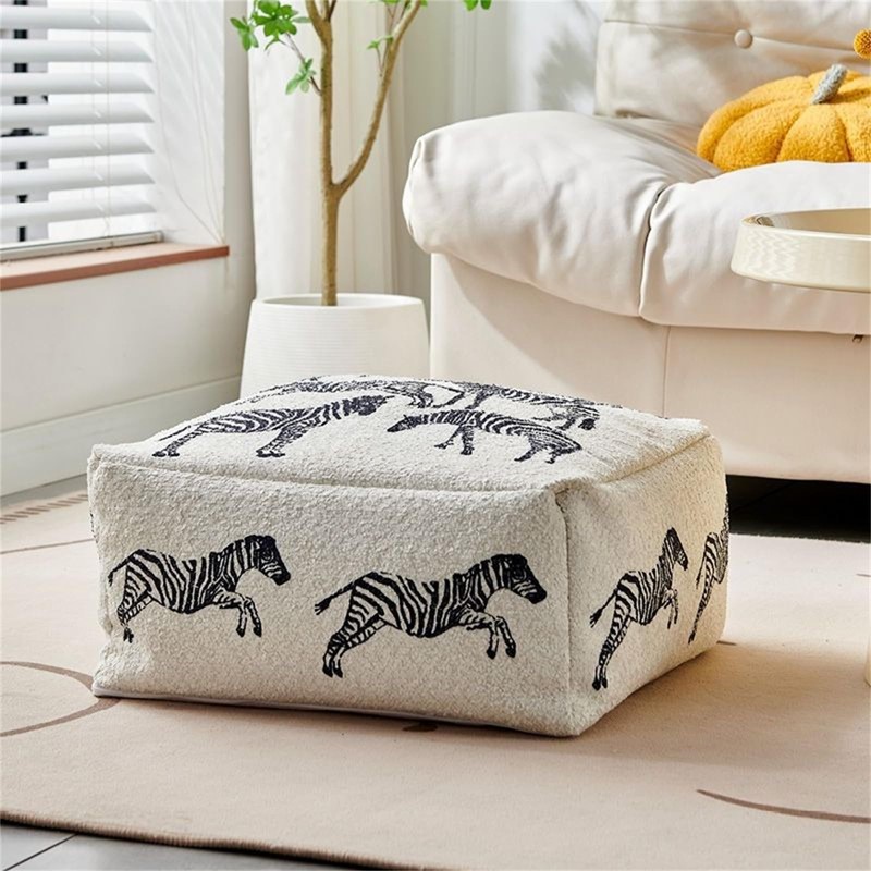PmHaurient Pouf Ottoman Cover,No Filler Zebra Plush Cloth Foot Stool,