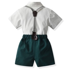 SXSHUN Baby Boys Suits Jackets Gentleman Suit Children Christening Wedding Christmas Short Sleeve with Collar Romper Summer Clothing Set, Green