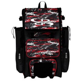 Boombah Rolling Superpack Baseball/Softball Gear Bag - Telescopic Handle - Holds 4 Bats - Wheeled Version - Razor Black/Red/White