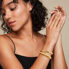 Stackable Gold Chunky Bracelets Set - 2pcs 18K Gold Plated Bracelet Non-tarnish,Stainless Steel Bangle Chain Friendship Bangles Trendy Jewelry,Wedding Party Christmas Birthday Gift for Women