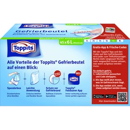 Toppits Freezer Bags Storage Pack, 6 Litres, 45 Pieces, Stand, Clear